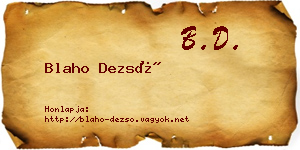 Blaho Dezső névjegykártya